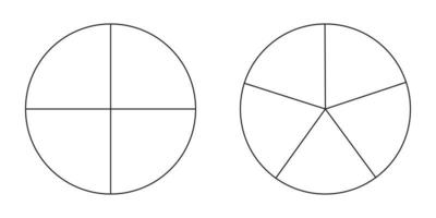 Pie chart, diagram set, four and five sections or steps. Circle icons for infographic, presentation, web design, user interface. Simple business chart.