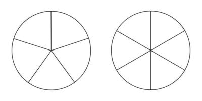 gráfico circular, conjunto de diagramas, cinco y seis secciones o pasos. iconos circulares para infografía, presentación, diseño web, interfaz de usuario. gráfico de negocios simple. vector