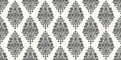 patrón sin costuras ikat. Fondo de bordado tradicional indio africano tribal geométrico vectorial. moda bohemia. tela étnica alfombra batik ornamento chevron textil decoración papel pintado vector