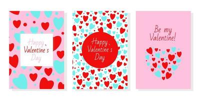 juego de 3 tarjetas de San Valentín. estampados de moda en colores rosas. diseño de temporada, cartel vector