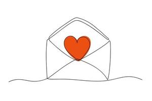 Continuous line drawing of envelope with heart. Vector illustration. EPS10