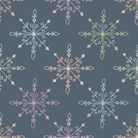 Seamless pattern with doodle multicolored snowflakes on a gray background. Vector hand drawn illustration. EPS10