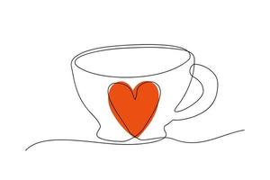 Hand-drawn continuous line cup with a heart. Vector illustration. EPS10