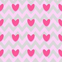 Seamless pattern with pink glow hearts on zigzag pink grey background. Love, Valentine's day concepts. Geometric abstract vector design.