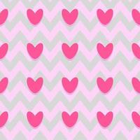 Seamless pattern with pink glow hearts on zigzag pink grey background. Love, Valentine's day concepts. Geometric abstract vector design.