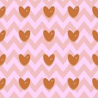 Parpadeo de oro corazones patrón sin costuras sobre fondo de zigzag de tono rosa vector