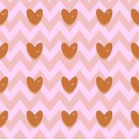Gold blink hearts seamless pattern on pink tone zigzag background vector