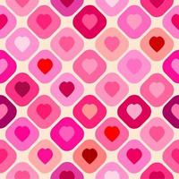 Diagonal checkered square pattern with pink and red tone color of the hearts. Abstract geometric seamless pattern background. Pink hearts, valentine's day concepts vector