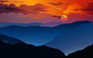 Sunset and mountains view wallpaper and background vector