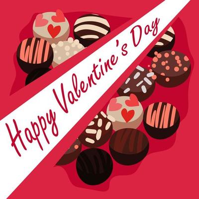 Illustration with chocolates in the form of a Valentine's day card. Candy on a pink background with an inscription. Printing on paper for the holiday. Mother's day, birthday. Postcard, banner