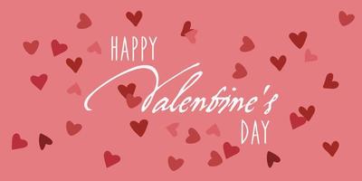 An illustration with the inscription happy Valentine's day and hearts on a pink background. White lettering on a pink background. A gift card for all lovers. Printing on paper postcard, banner vector