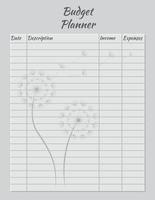 Budget planner page design template. Dandelion print notebook page design. Vector illustration