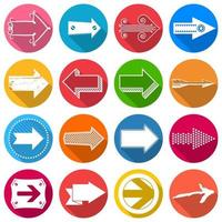 Set of unusual flat colorful arrow icons with long shadow vector