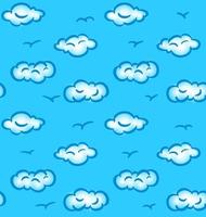 Drawn seamless pattern with sky, clouds and birds vector