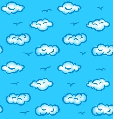 Drawn seamless pattern with sky, clouds and birds