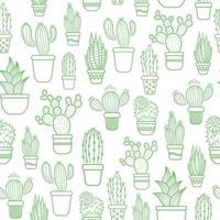 Vector seamless pattern with green cacti in pots.