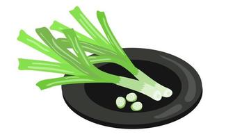 Vector leek whole and sliced, lying on a plate