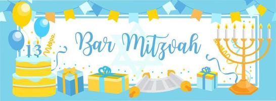 invitación de bar mitzvah o tarjeta de felicitación. festividad judía, ilustración de vector de cumpleaños de niño de 13 años