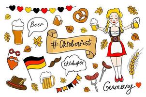 Oktoberfest beer festival, set of vector elements in doodle style