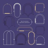 Set of monoline geometric elements. Minimalistic abstract thin lines. For social media posts and stories. Arch, arc, round, ellipse, and square. Boho aesthetic. vector