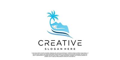 Palm trees emblems combination palm tree and beach logo Premium Vector