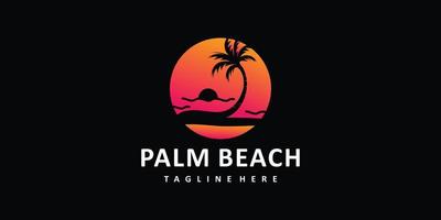 combinación de emblemas de palmeras palmera y logotipo de playa vector premium