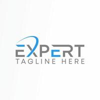letter or word EXPERT sans sarif font with cutting swoosh idea graphic logo design abstract concept vector stock related to video content or wordmark