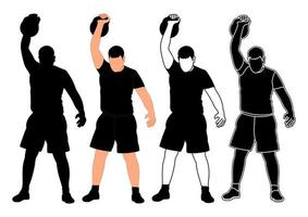 Set silhouettes athletes weight lifter lift kettlebell, weights. Weight lifting. Vector figures of sports men