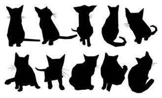 Silhouette of sitting cats in different positions, hand drawn pack of pet shapes and figures, isolated vector