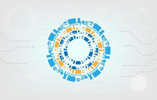 Abstract circle digital technology background. Futuristic structure elements communication innovation concept design. Abstract structure pattern technological background with various hi-tech elements.