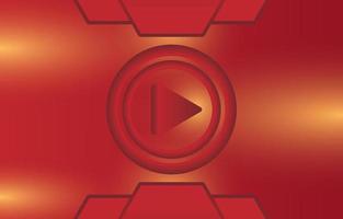 The play button is isolated on a red orange gradient background. Round play media button or game settings screen. Vector illustration.