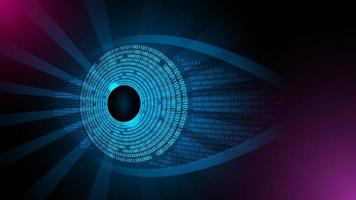 Digital eye data network cyber security technology binary code 0 to 1 glowing blue on dark background. Futuristic tech of virtual cyberspace and internet secure surveillance. Safety scanner. Vector