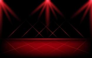 Abstract glowing red spotlights stage background. Abstract theatrical stage with spotlight, award ceremony, stage backdrop. Vector illustration.