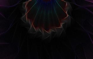 Colorful wavy striped pattern. A glowing spider web is woven into a laser beam of light shining down on a black background. Abstract geometric wave reflective rainbow aura vector background.