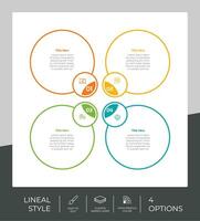 4 options of line infographic vector design with circle object for marketing. Option infographic can be used for presentation and business.