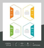 4 options of line infographic vector design with hexagon object for marketing. Option infographic can be used for presentation and business.