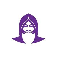 Modern Bearded Wizard Head Wearing Cloak Logo Vector Design, Simple Minimalist and Modern Wizard Design Can be Use for Logo