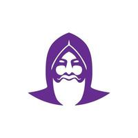 Modern Bearded Wizard Head Wearing Cloak Logo Vector Design, Simple Minimalist and Modern Wizard Design Can be Use for Logo