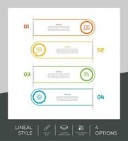 4 opciones de diseño vectorial infográfico de línea con objeto cuadrado para marketing. la infografía opcional se puede utilizar para presentaciones y negocios. vector