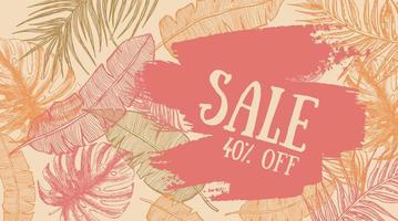 Sale, Tropical leaves hand drawn style. vector