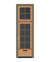 skyltfönster brun dörr i realistisk stil. Fasad med trä- klassisk dörr. gyllene element. färgrik png illustration.