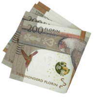 Representación 3d de billetes de florín arubeño plegados aislados sobre fondo transparente. png