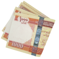 3d rendering of Folded Afghan Afghanis notes isolated on transparent background. png