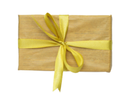 Vintage gift box with cute yellow bow and long ribbon png