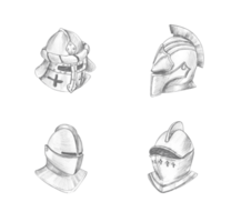 Set of knight's helmets hand drawn in pencil png