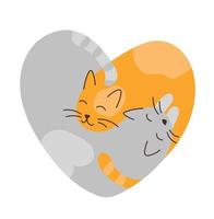 dos gatos de amor yacen en un abrazo. lindas mascotas en forma de corazón para celebrar el día de san valentín en vector