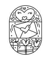 sobre de constructor de composición vectorial de San Valentín, cajas de regalo y corazones. logotipo de vacaciones de amor dibujado a mano en marco redondo para tarjeta de felicitación, invitación de diseño web vector