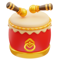 Ilustración 3d del icono del instrumento de percusión del tambor chino tradicional, año nuevo chino png