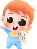 personnage de bébé de dessin animé. bébé mignon avec poupée lapin png