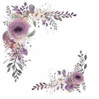 lindo marco de acuarela con flores violetas vector